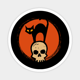 Halloween Cat on Skull Magnet